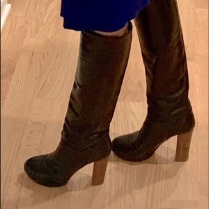 Chloe Black Leather Knee Height 4” Boots